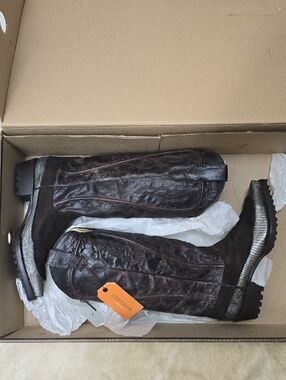 Stetson Dark Brown Western Leather Boots with Metallic Accents